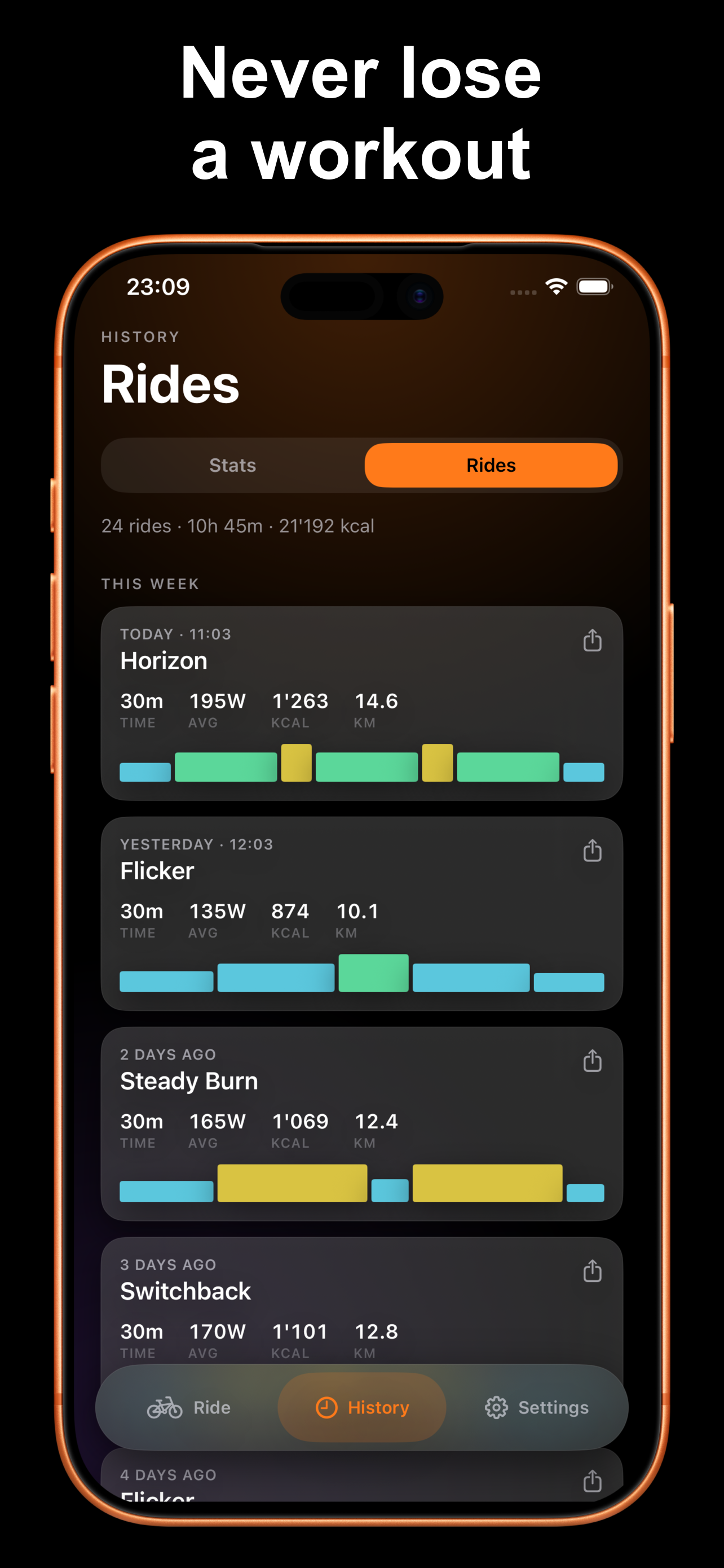 WattBird: never lose a workout — ride history